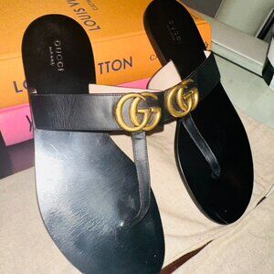 GUCCI Marmont Leather Thong Sandals With Double G US Size 9